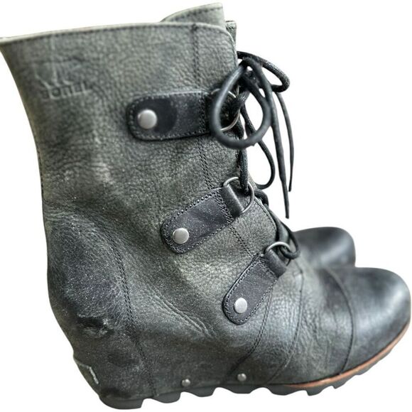 Sorel Joan of Arctic II Wedge Boots Size 9.5 Black Booties Elevated Grunge - Picture 4 of 9